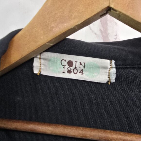 Coin 1804 Jacket Womens Small Black Long Knit Zip Sweatshirt Jersey Knit Stretch - Picture 3 of 14